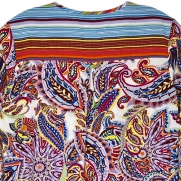 Fig & Flower Textured Paisley Striped Tunic - Red/Blue on White - S - Picture 7 of 10